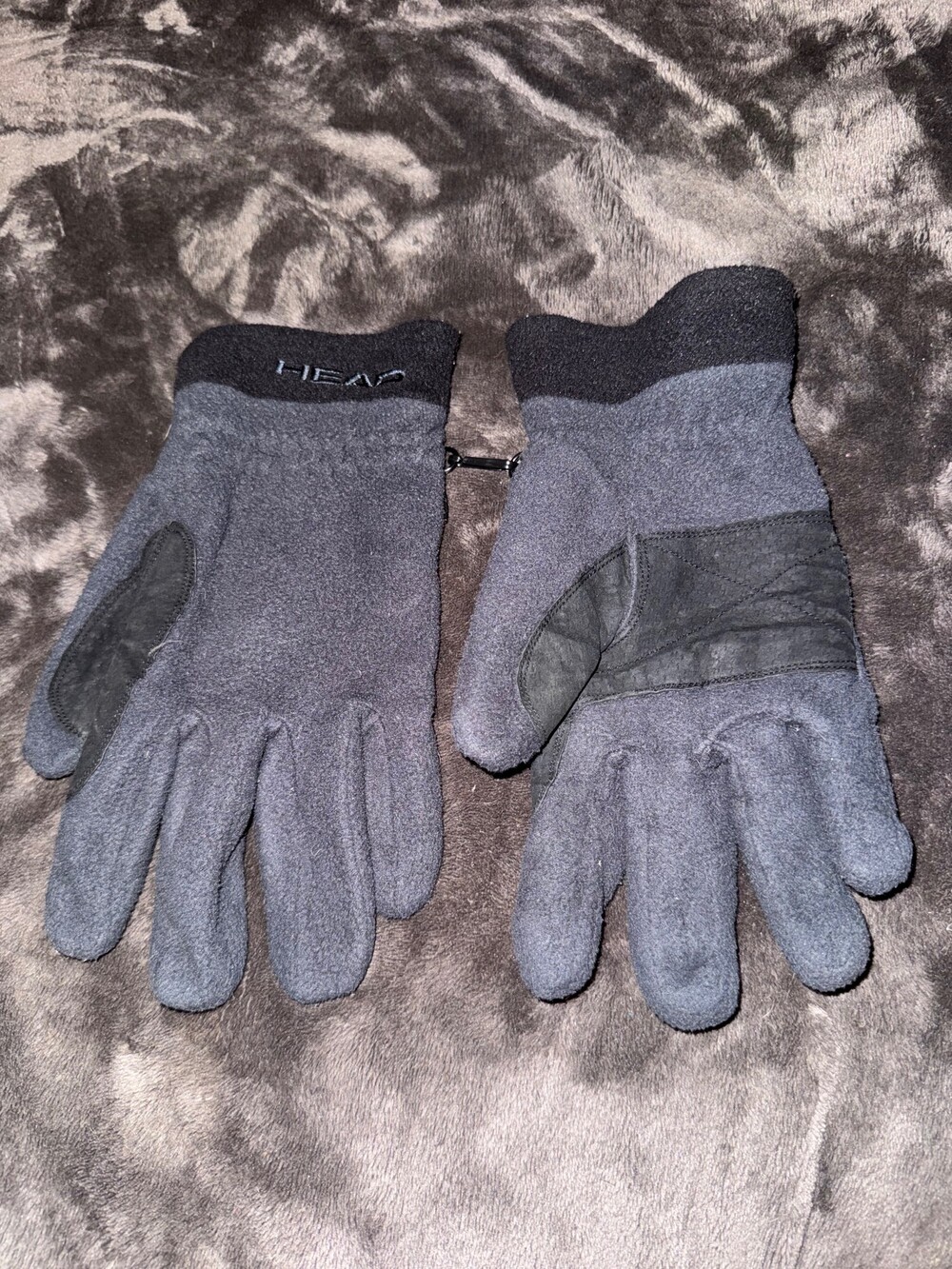 HEAD Gray Fleece Gloves with Leather Patches Winter Warm Gloves